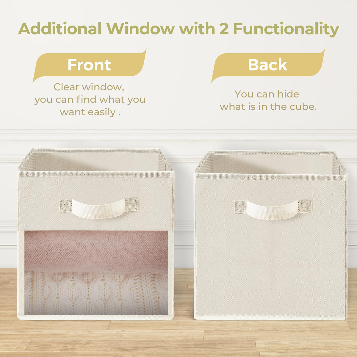 STORAGEIDEAS Storage Bins with Clear Window, 11x11 Storage Cubes, Collapsible Cube Storage Box