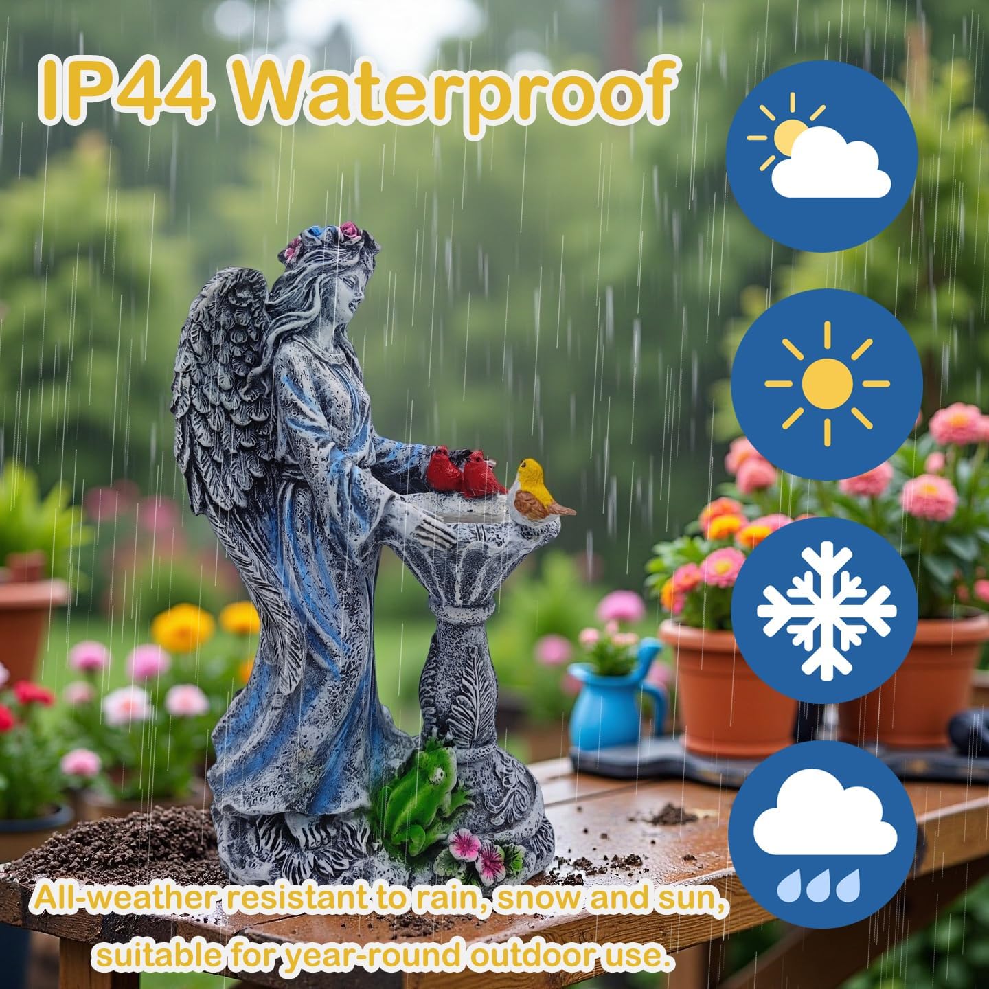Mrocioa Solar Outdoor Garden Decor Angel Statue Light with Color Changing Birdbath, Waterproof Led