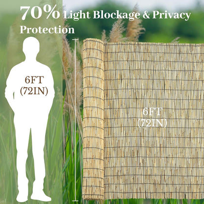 Natural 6FT X 16.4FT Reed Fencing Roll, Balcony Privacy Shade Reed Bamboo Fencing Garden Fence
