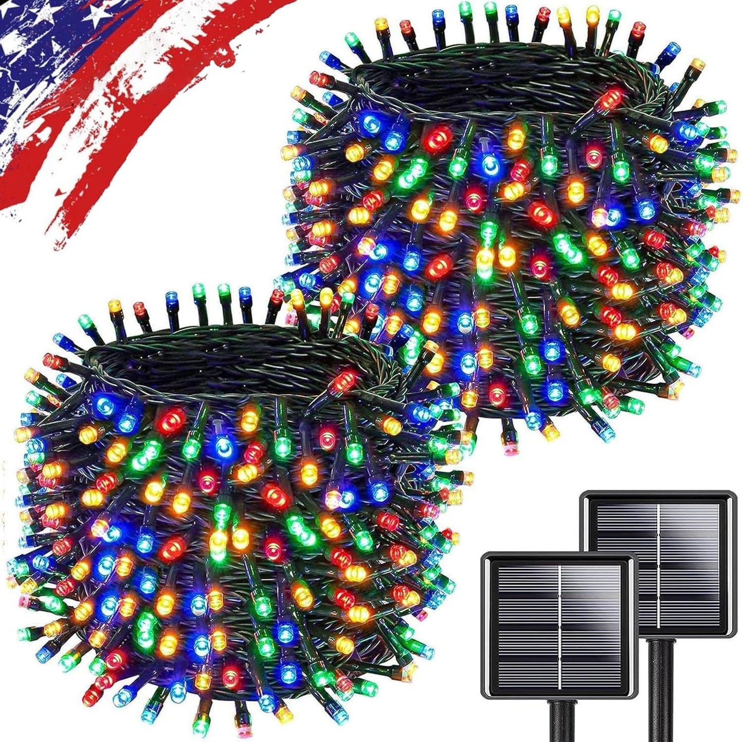 Multicolor Solar Christmas Lights 2Pack Total 180FT 500LED, String Light Outdoor Waterproof, Auto