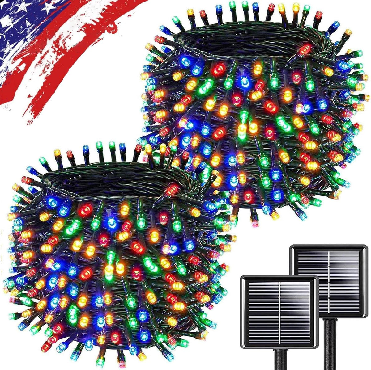 Multicolor Solar Christmas Lights 2Pack Total 180FT 500LED, String Light Outdoor Waterproof, Auto