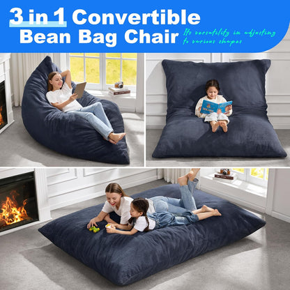 Hobestluk 3 in 1 Bean Bag Chair Giant Bean Bag Chairs for Adults with Plush Faux Fur Cover