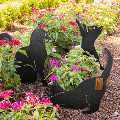 RealSteel I 3 Pack Steel Cat Garden Decor I Outdoor Yard Decorations I Gift for Cat Lovers I Lawn