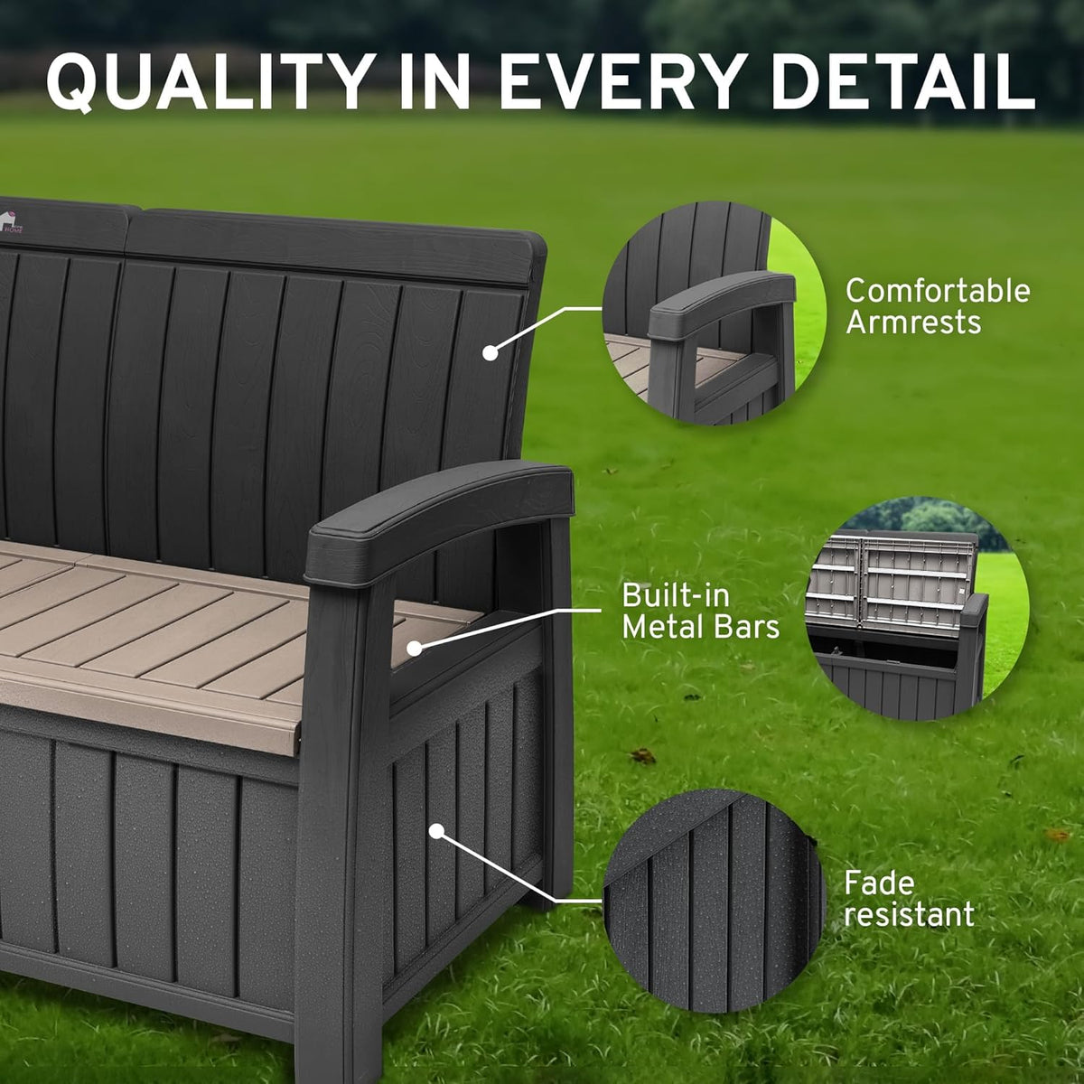EconoHome 3 Seat Outdoor Storage Bench - 90 Gallon Capacity - Weatherproof Resin Bench for Patio