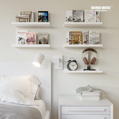 RICHER HOUSE 5 Set White Floating Shelves, Wall Mounted Shelves for Wall Decor, Modern Picture