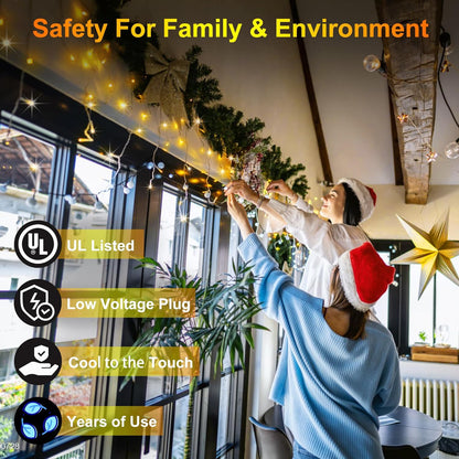 612 LED 60FT Christmas Lights with 136 Drops, 12 Modes Dimmable Warm White Outdoor Hanging Lights