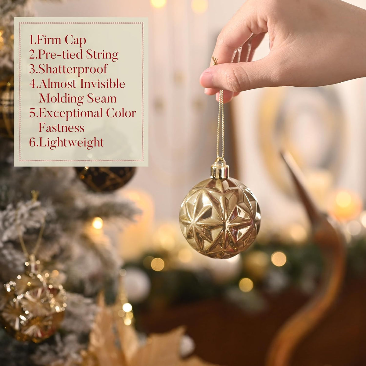 Valery Madelyn Ornaments for Christmas Trees, 16ct 2.36 Inches Black and Gold Shatterproof