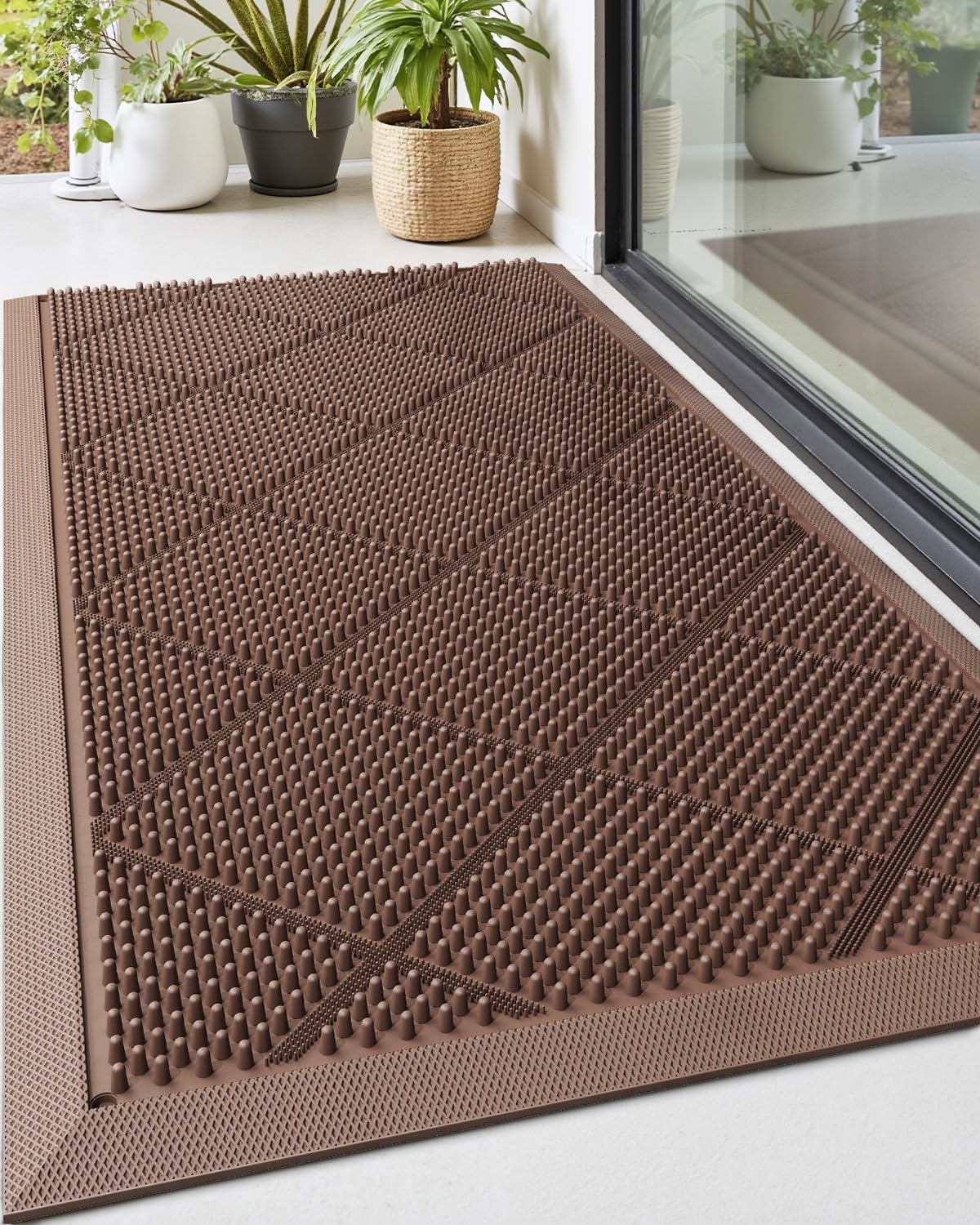 DEXI Front Door Mats Outside Entrance, 17x36 Rubber Waterproof Dirt Trapping Entry Mat for