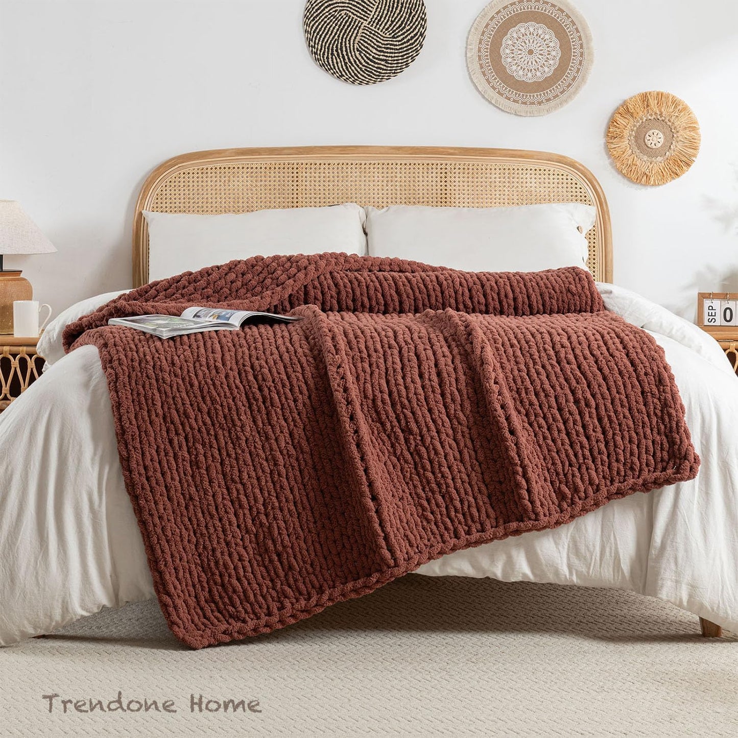 Chunky Knit Blanket Throw, 100% Hand Knit Throw Blanket Handmade Chenille Cable Knit Throw for