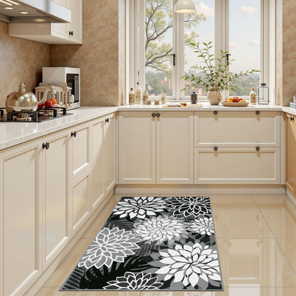 Area Rug 2x3 Black White Washable Entry Small Rug Multicolored Tropical Botanical Modern Floral