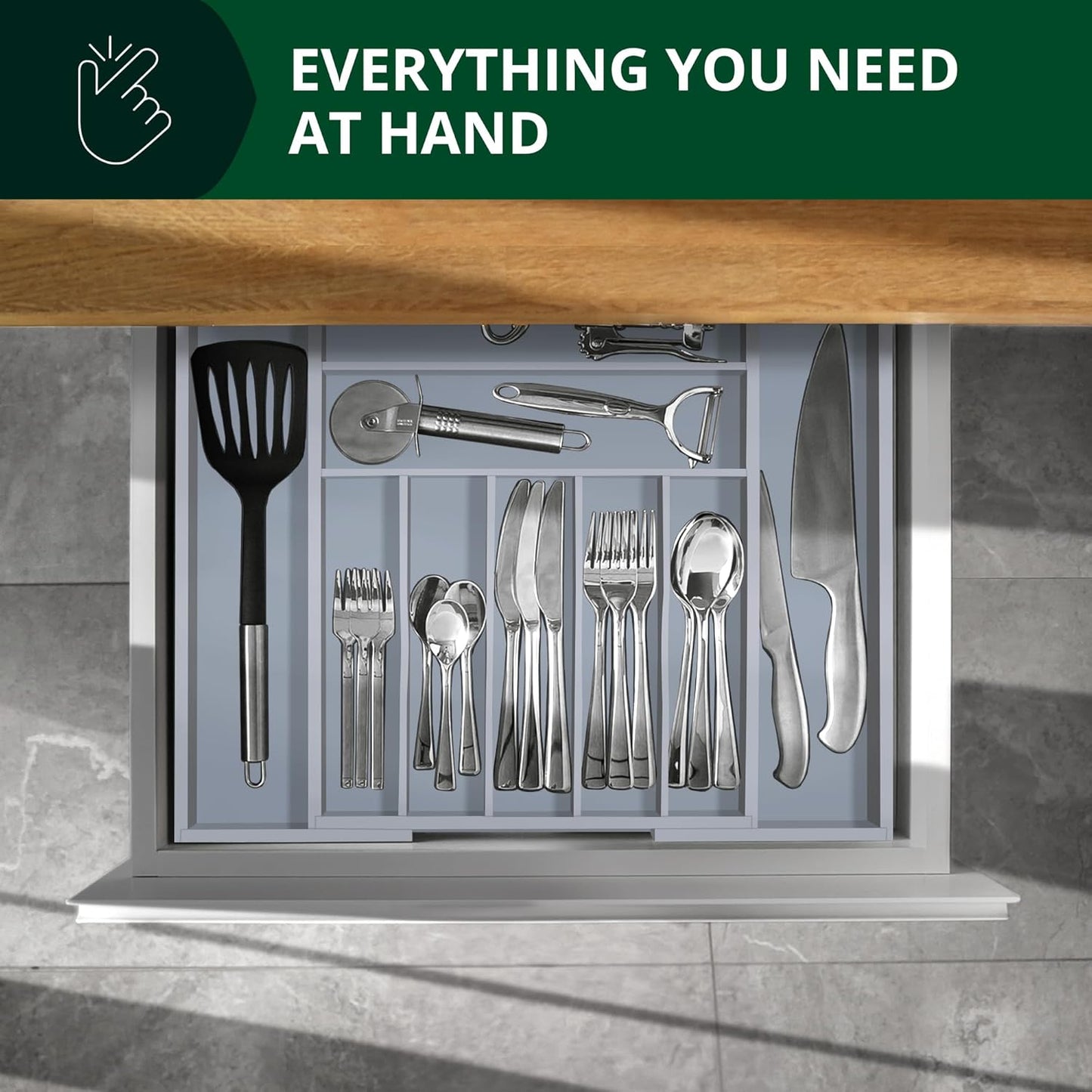 Luxury Bamboo Kitchen Drawer Organizer - Silverware Organizer - Utensil Holder and Cutlery Tray