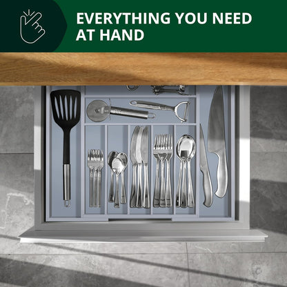 Luxury Bamboo Kitchen Drawer Organizer - Silverware Organizer - Utensil Holder and Cutlery Tray