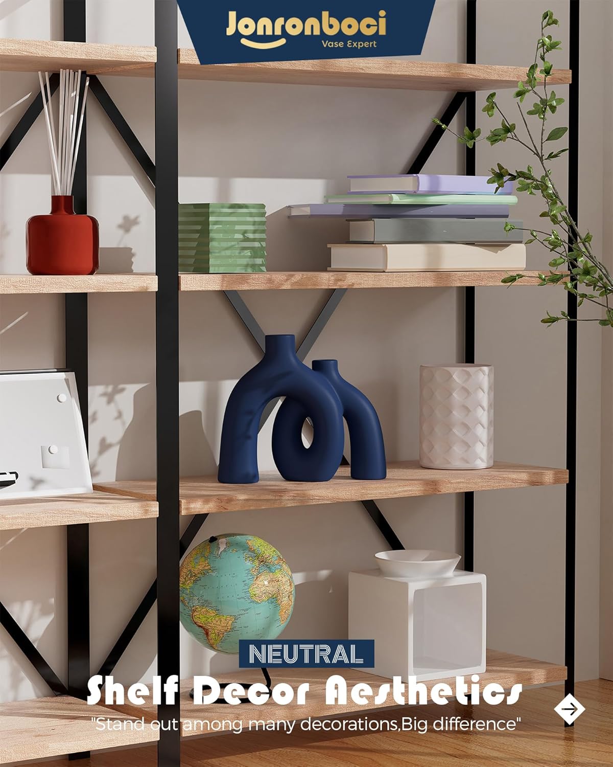 Matte Blue Vase Set - Hug Hollow Donut Aesthetic Ceramic Vases Home Decor, Navy Blue Decor Modern