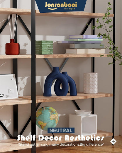 Matte Blue Vase Set - Hug Hollow Donut Aesthetic Ceramic Vases Home Decor, Navy Blue Decor Modern