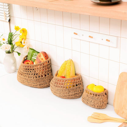 Hanging Fruit Basket, 3 Tier Woven Jute Wall Hanging Basket for Organizing, Hanging Produce Basket