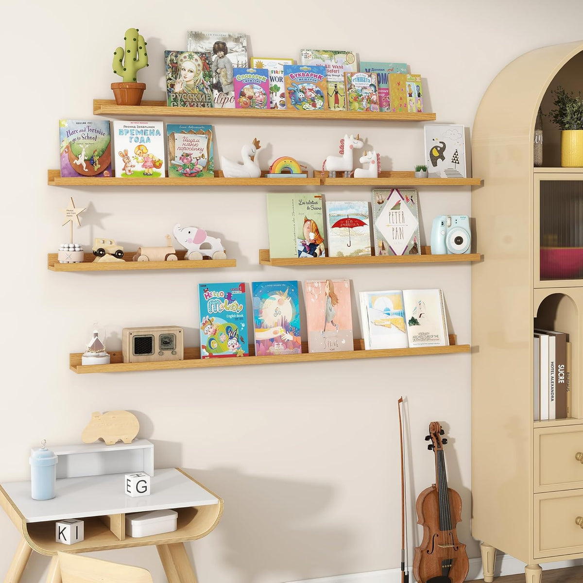 Fun Memories Picture Ledge Shelves Set of 2, 55 Inch Rustic Wall Mounted Floating Shelves with Lip