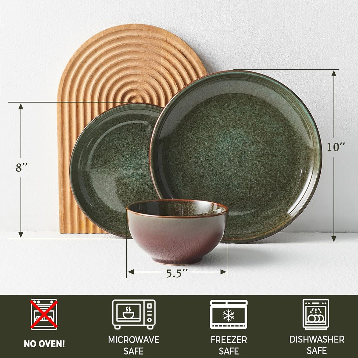 Stoneware Dinnerware Sets for 6, 18 Pieces Ceramic Plates and Bowls Sets, Chip and Scratch