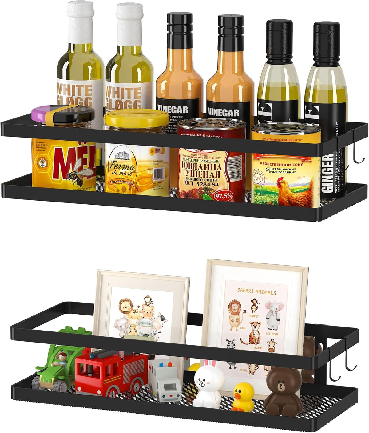 PUSDON Hanging Storage Baskets Organizer Wall Mount, Metal Wire Storage Bin Rack for Kitchen
