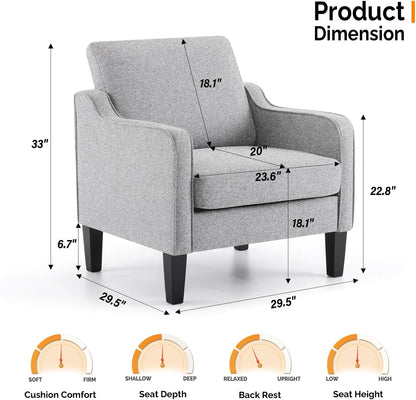 VINGLI Accent Chairs Set of 2 Gray Living Room Chairs Reading Chair for Bedroom Scooped Arm Chair