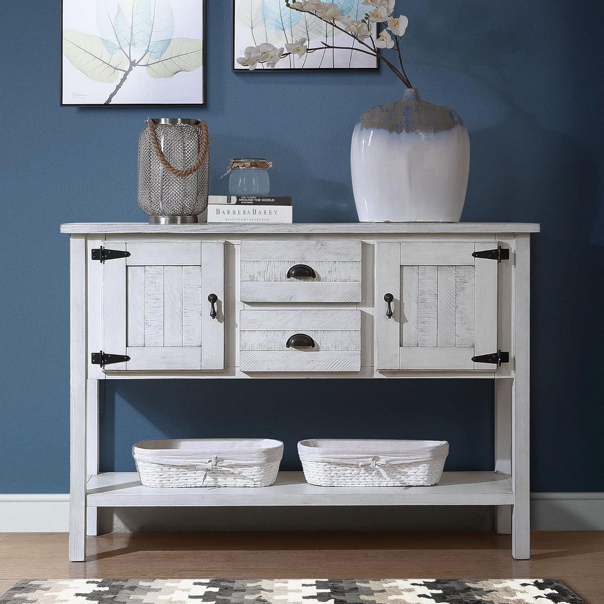 Solid Wood Farmhouse Console Table,Sofa Table with Storage Drawers and Shelves,Entryway Table for