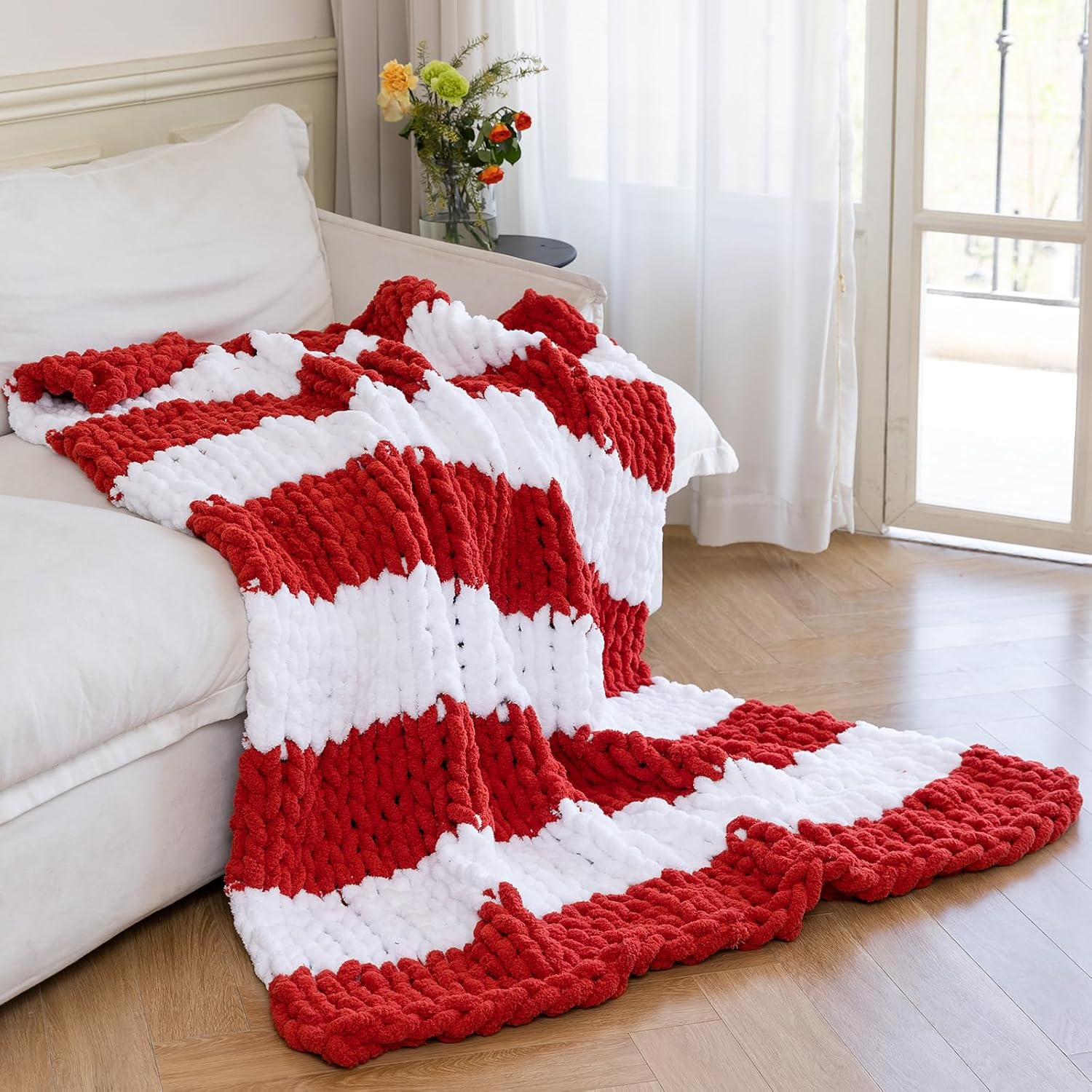Chunky Knit Blanket - Luxury Soft Cozy 50 * 60 Throw Blanket,100% Woven Blanket Rope Knot Throw