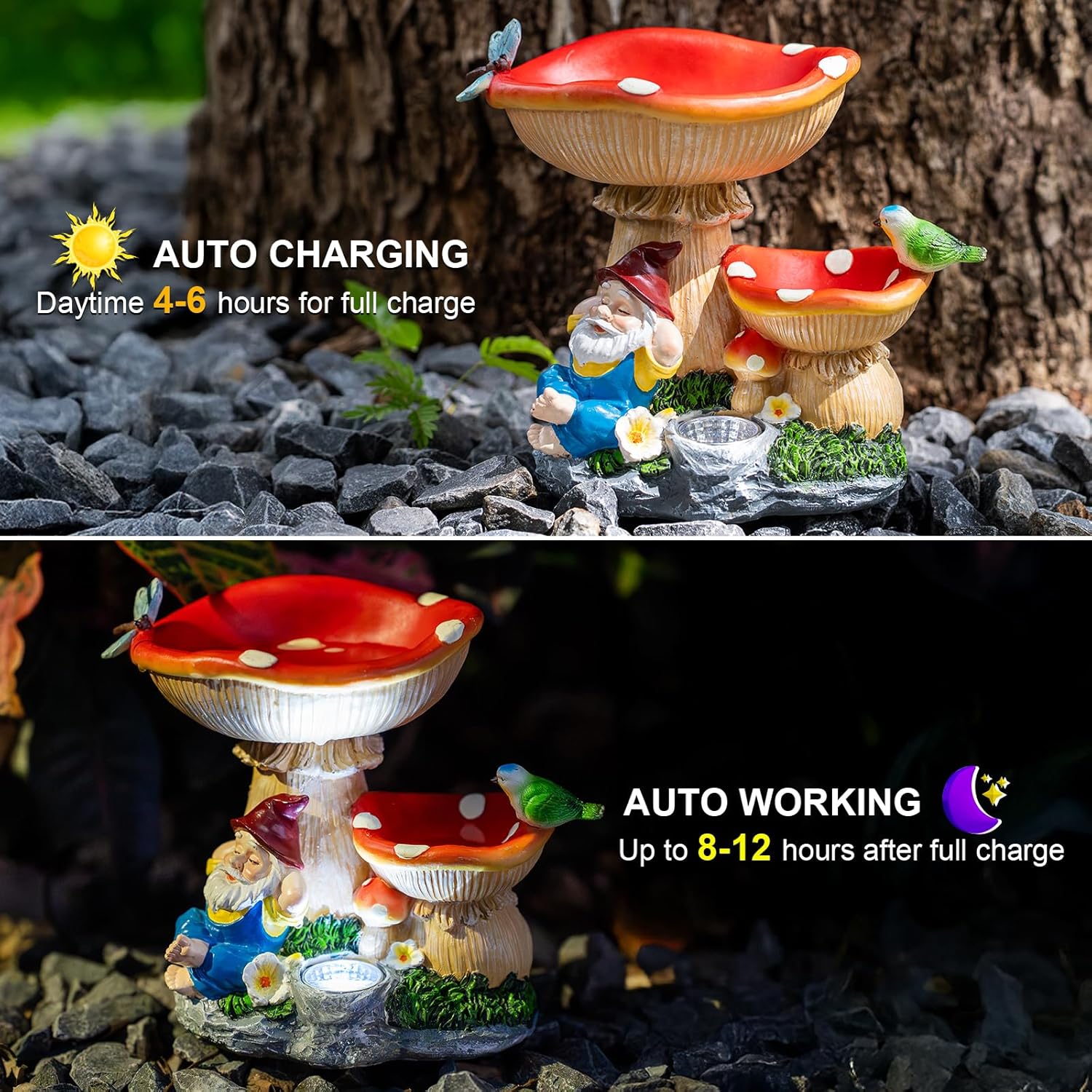 Solar Gnome Statues Figurine Lights - Garden Lighting Outdoor Decorations, Gnome Sleeping Under