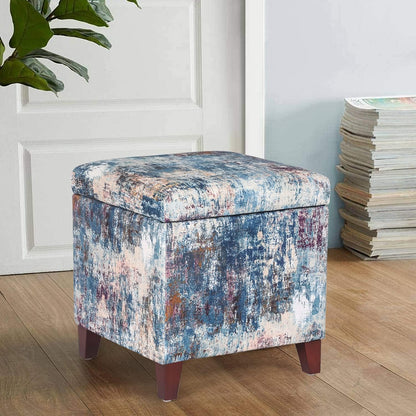 Adeco 18 Inch High Cube Ottoman Storage, Linen Chair Foot Stools, Upholstered Vanity Stool with