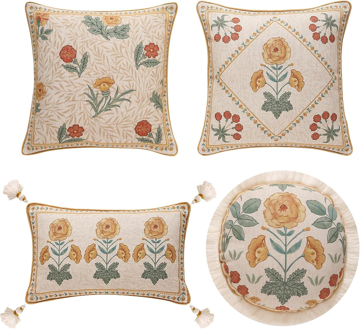 patdrea Designer Pack of 4 Throw Pillow Covers,Beige Vintage French Soft Linen Pillows Cover with