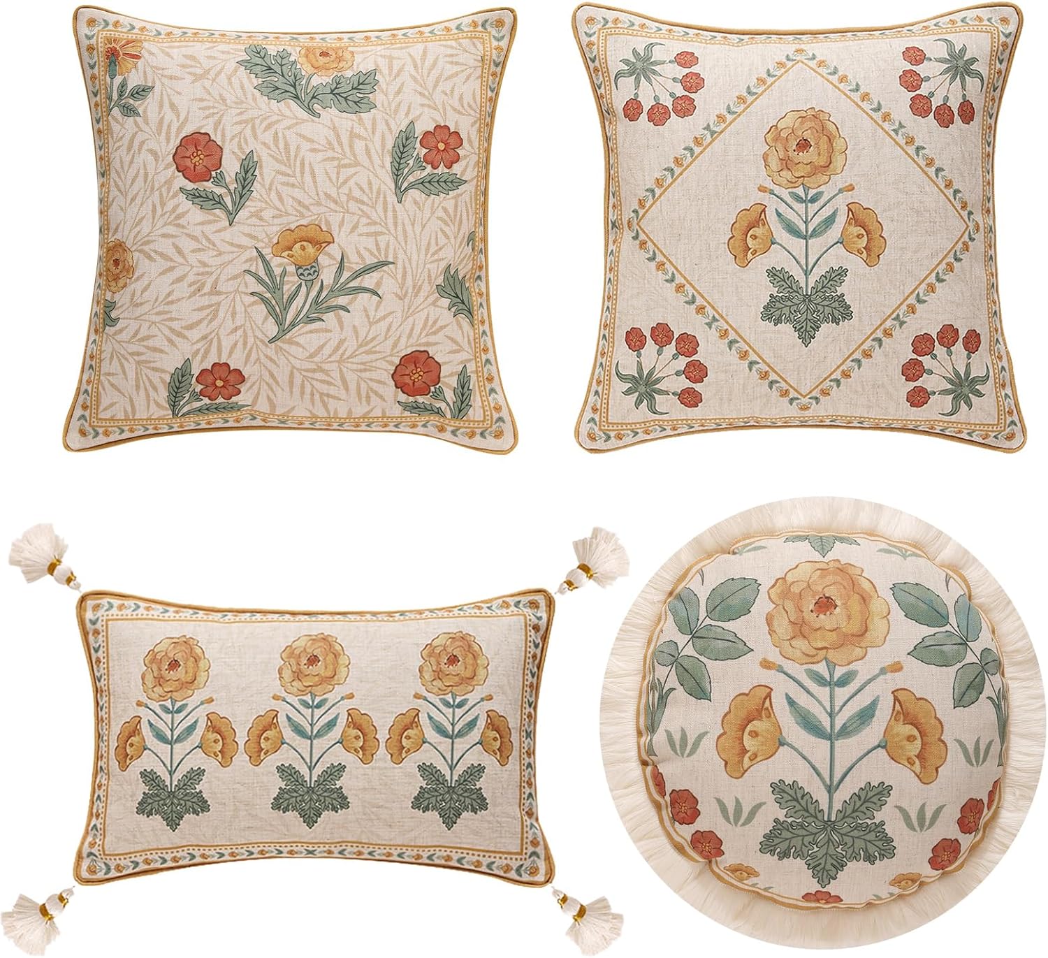 patdrea Designer Pack of 4 Throw Pillow Covers,Beige Vintage French Soft Linen Pillows Cover with