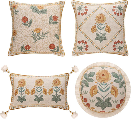 patdrea Designer Pack of 4 Throw Pillow Covers,Beige Vintage French Soft Linen Pillows Cover with