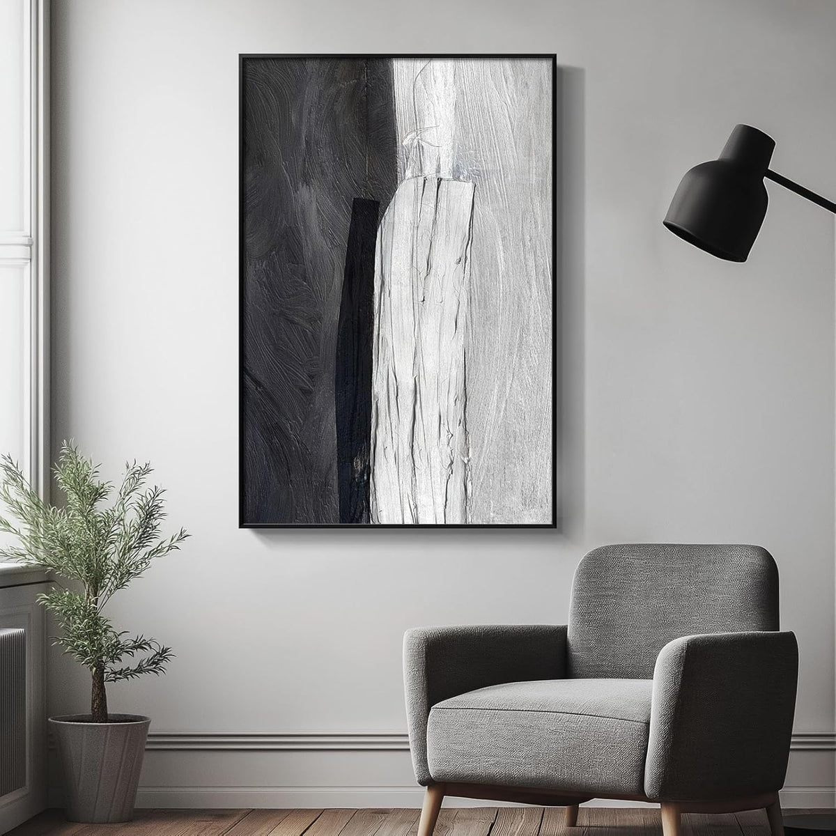 Framed Black and White Abstract Canvas Wall Art, Modern Art Prints Paintings Artwork for Walls