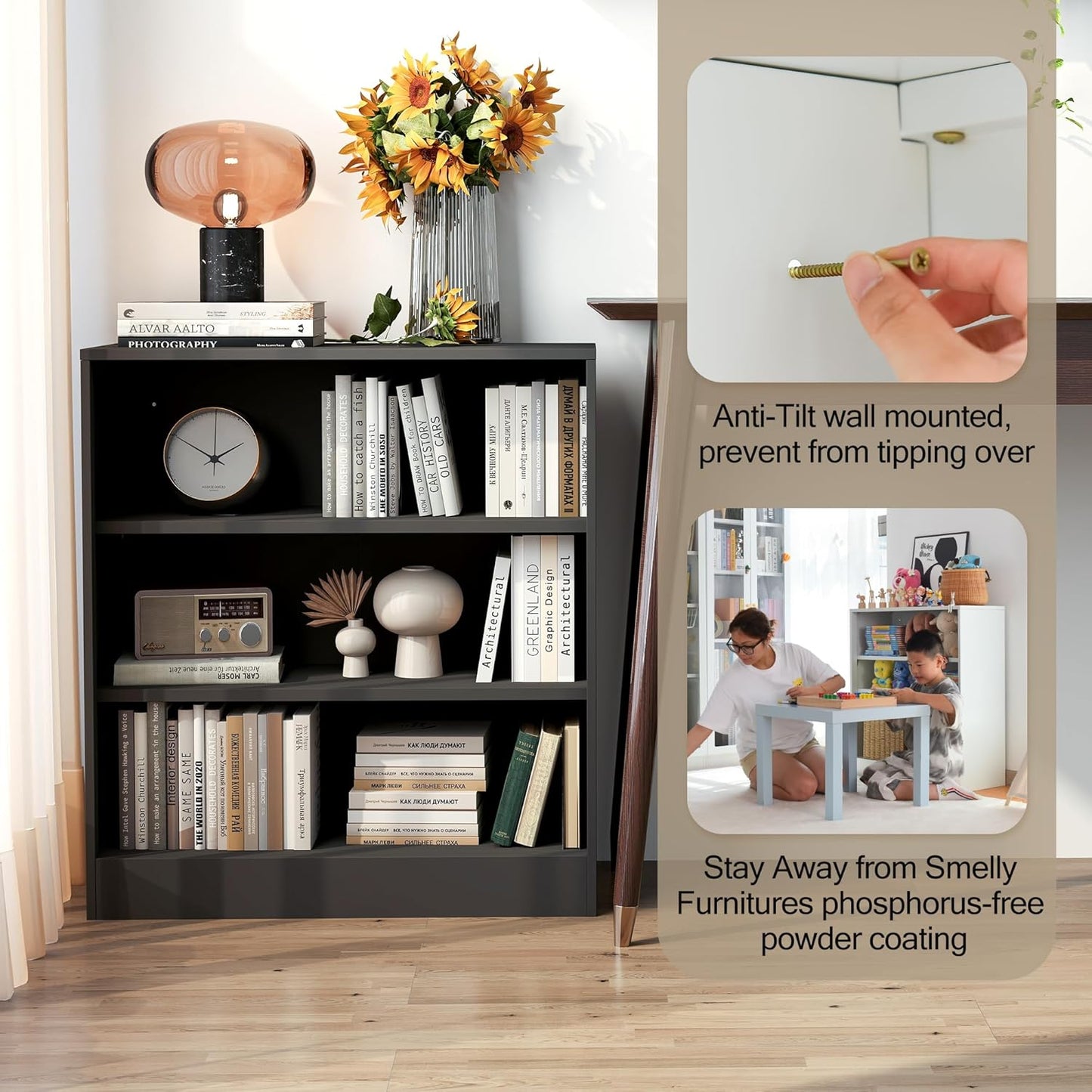3-Tier Metal Open Shelf Bookcase, Bookcase with Adjustable Shelves, Floor Standing Book Shelf
