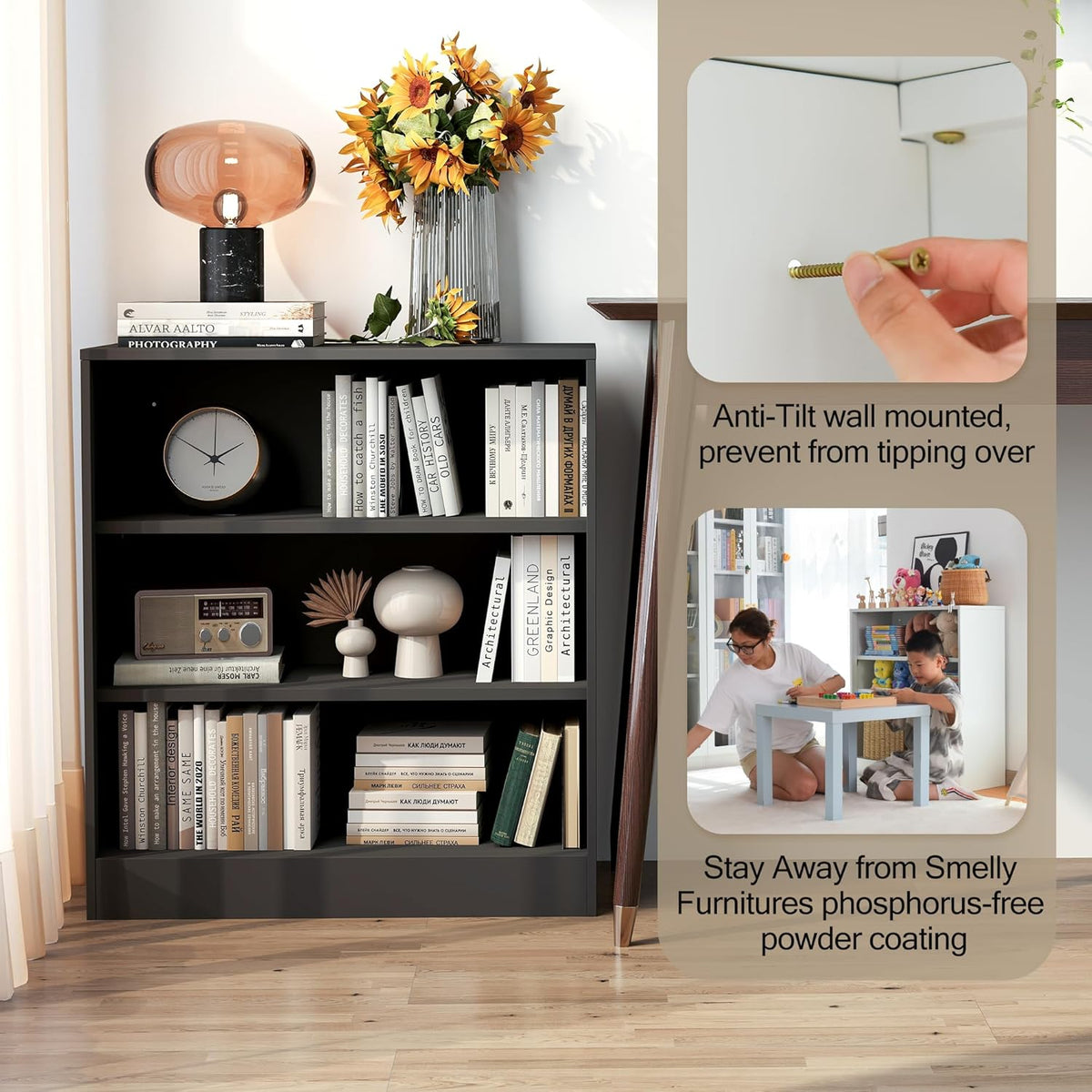 3-Tier Metal Open Shelf Bookcase, Bookcase with Adjustable Shelves, Floor Standing Book Shelf