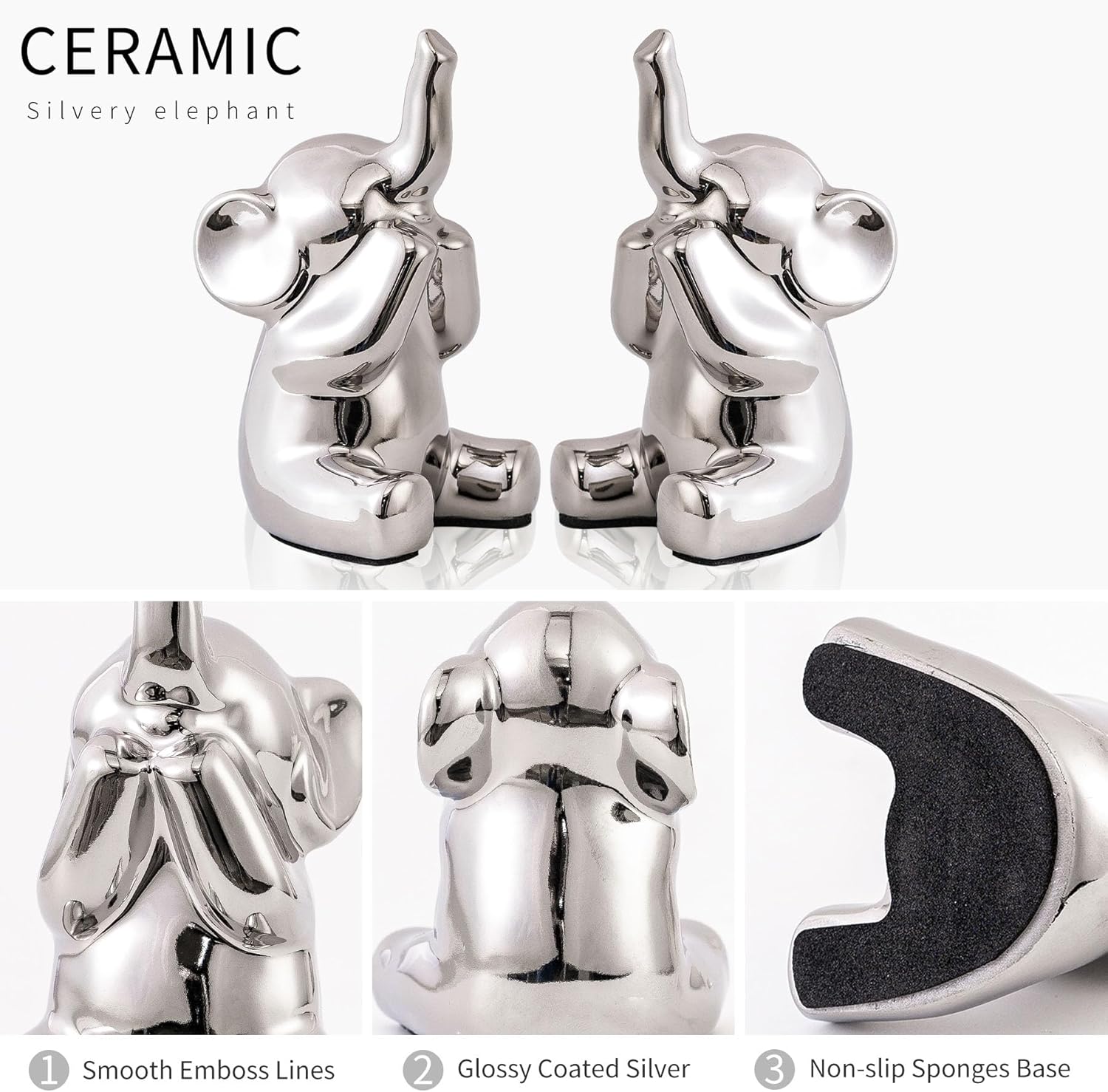 Loving Pair of Small Silver Elephant Statues Silver Home Decor Modern Boho Style Figurine