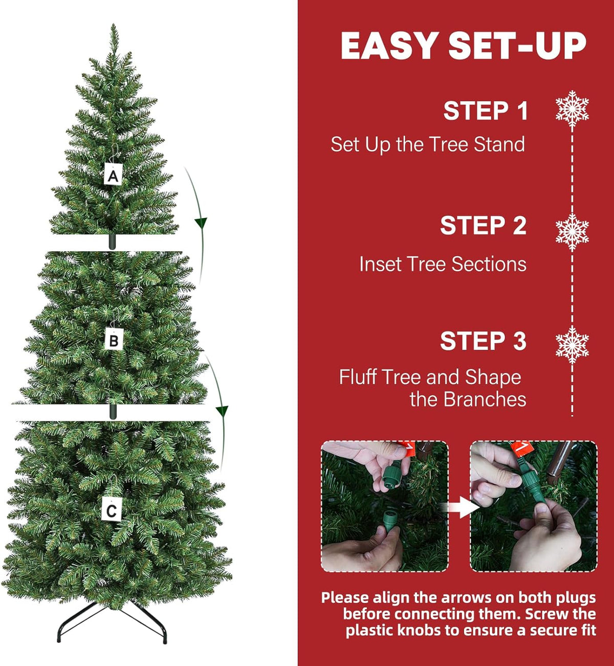 Hykolity 6ft Prelit Pencil Slim Christmas Tree with 200 Color Changing LED Lights, 544 Branch Tips