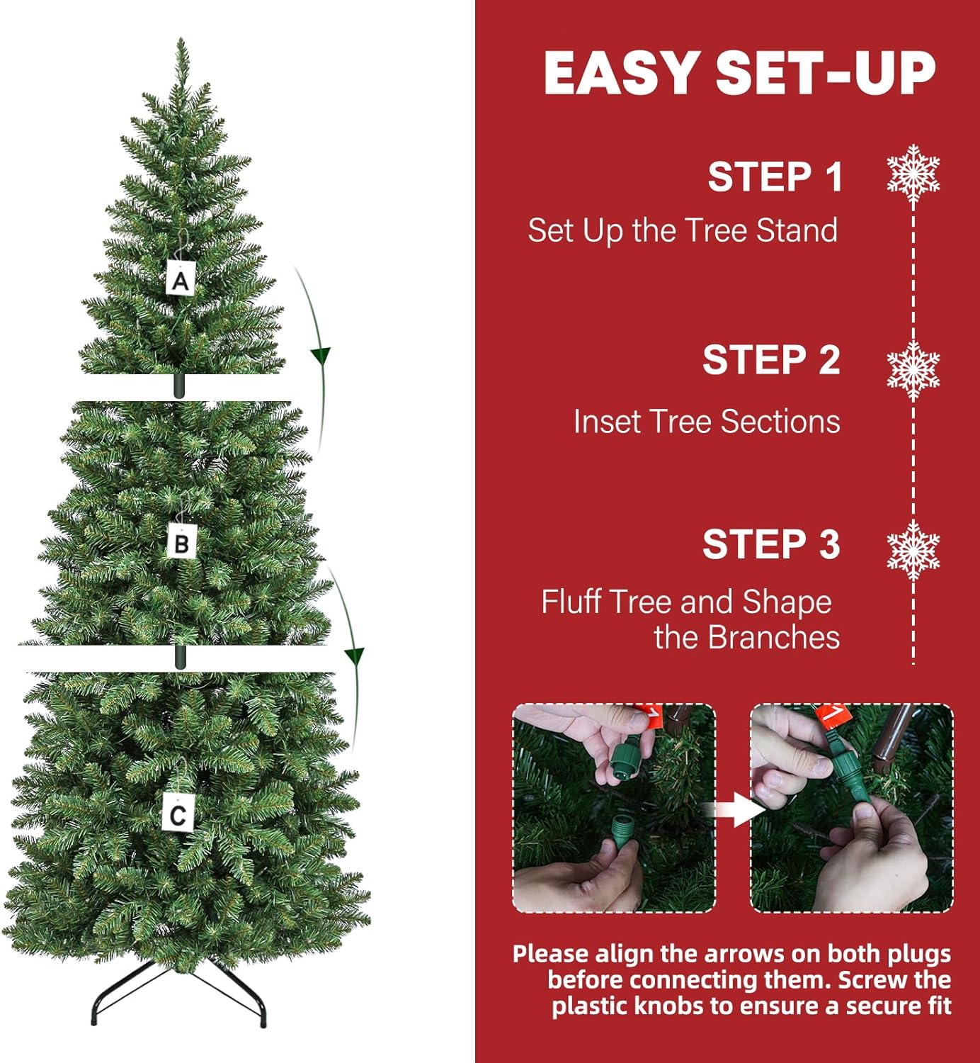 Hykolity 6ft Prelit Pencil Slim Christmas Tree with 200 Color Changing LED Lights, 544 Branch Tips