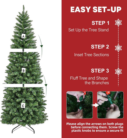 Hykolity 6ft Prelit Pencil Slim Christmas Tree with 200 Color Changing LED Lights, 544 Branch Tips