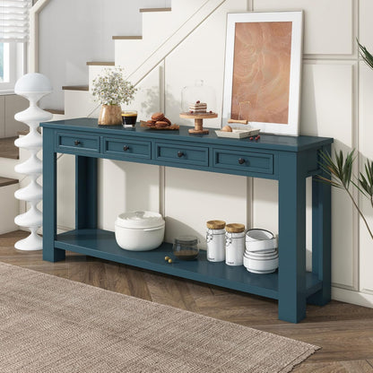 Solid Wood Console Table,63 in Long Sofa Table Entryway Table with 4 Drawers and Bottom Shelf for
