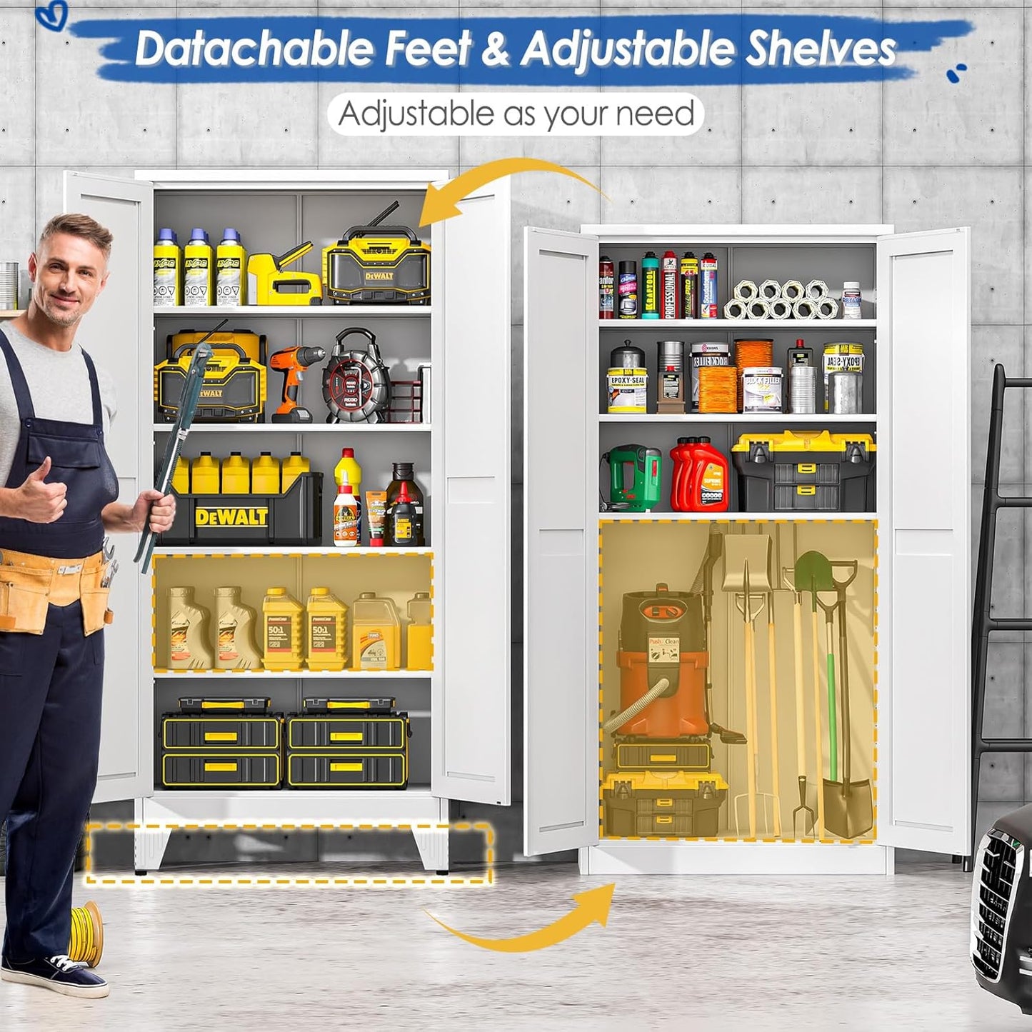 71" Tall Metal Storage Cabinet with 2 Doors and 4 Adjustable Shelves, Kitchen Pantry Cabinet White