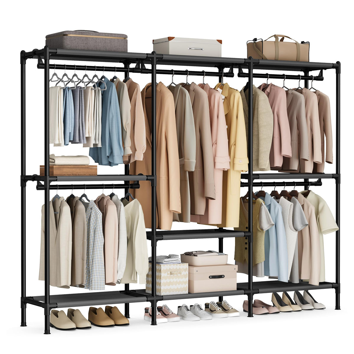 SONGMICS Clothes Rack, Portable Closet, Heavy-Duty Wardrobe Closet Organizer with Hanging Rails and