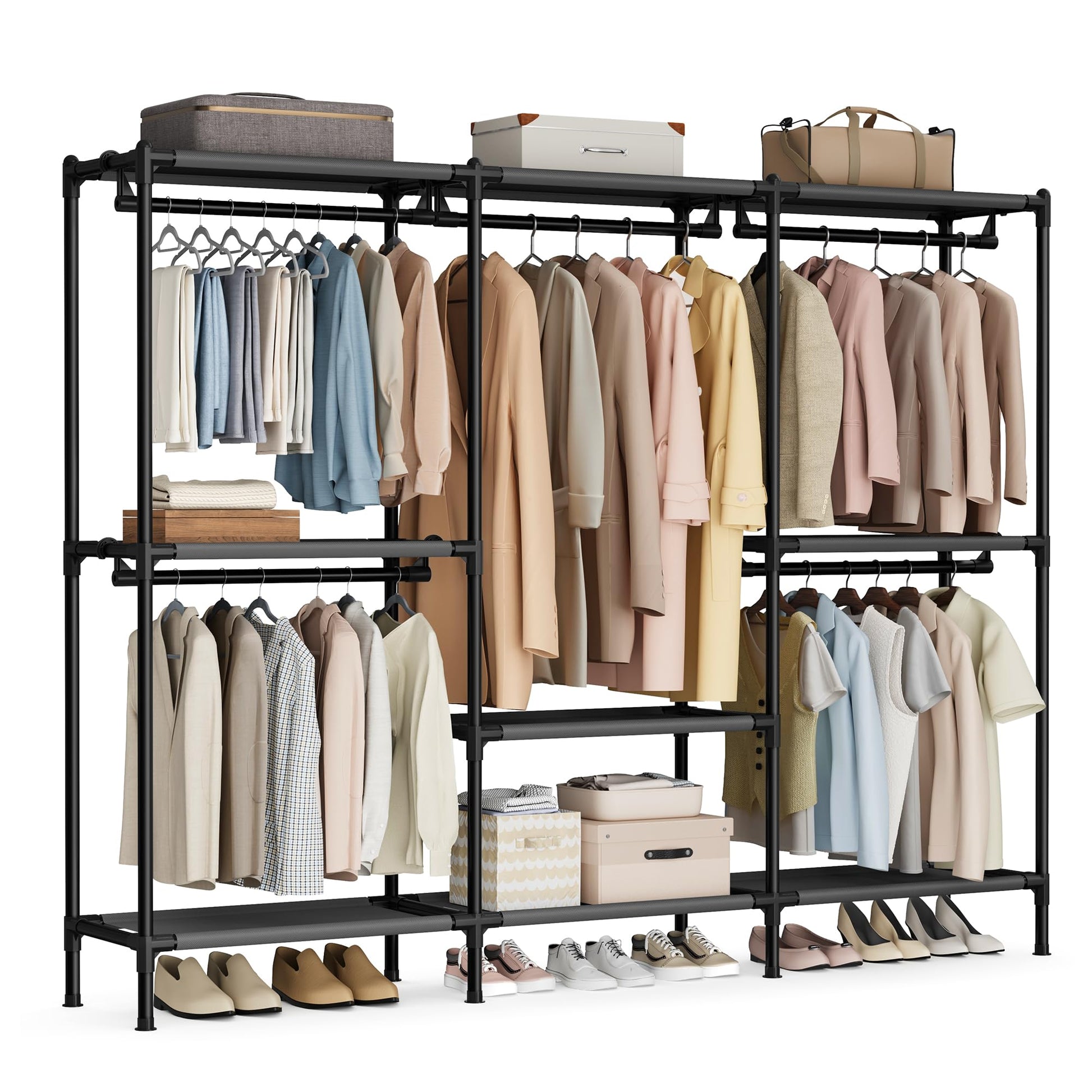 SONGMICS Clothes Rack, Portable Closet, Heavy-Duty Wardrobe Closet Organizer with Hanging Rails and