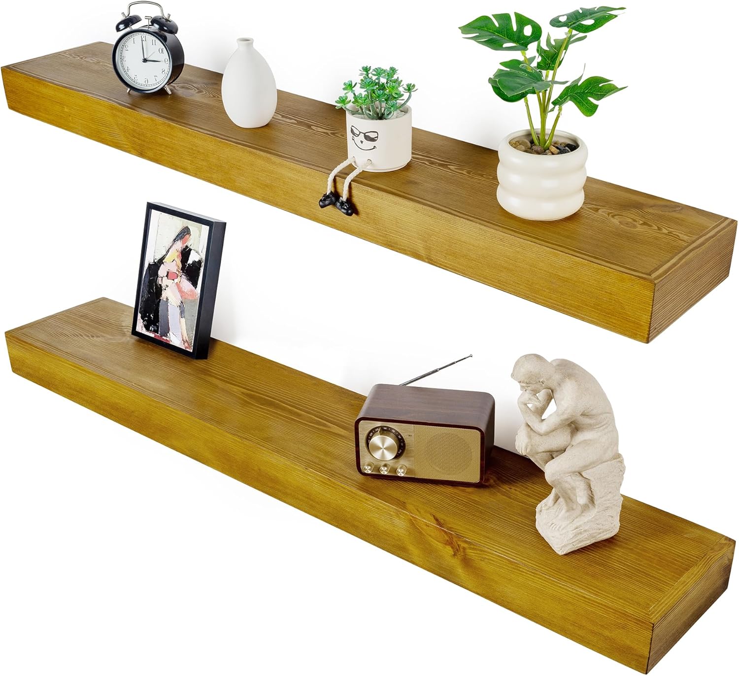 Floating Shelves 3 inch Thick for Wall Set of 2,Solid Pine Wood Wall Mount Shelf for Kitchen Living