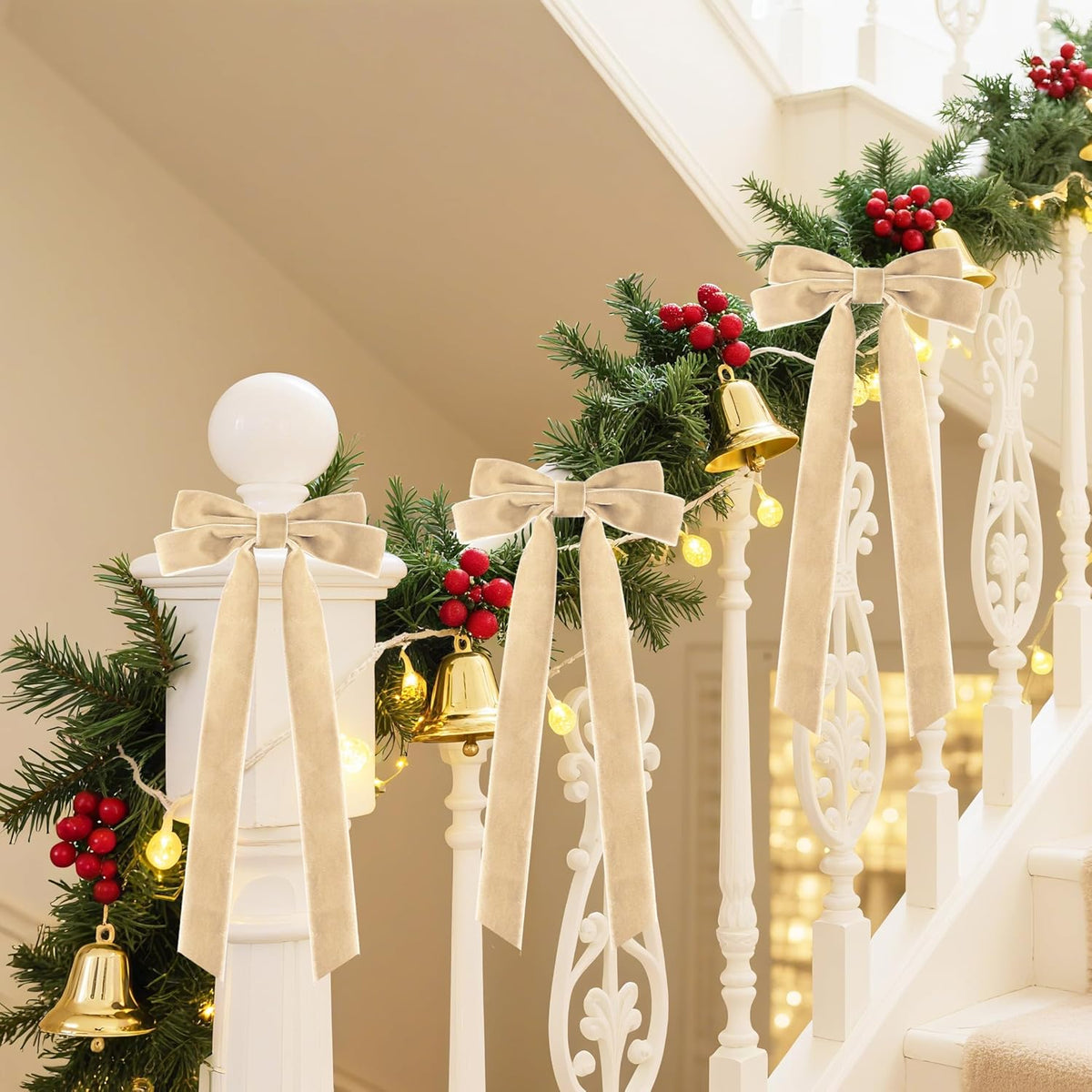 Senjie Velvet Large Christmas Bows for Staircase Garland Wreath, 20in x 8in Vintage Ribbon Bows