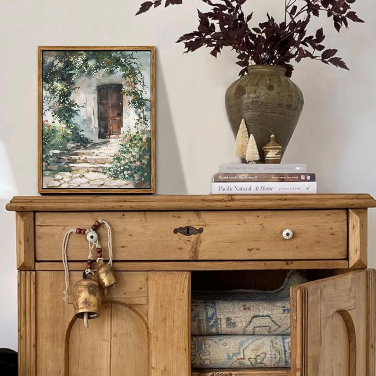 Floating Framed Canvas Vintage Wall Art, Rustic Cottage Spring Garden Oil Paintings Print, Country