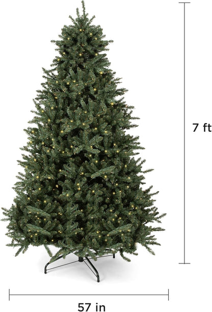 Papyrus 7 ft Pre-Lit Artificial Christmas Tree, Blue Spruce, Warm White Lights, Includes Stand and