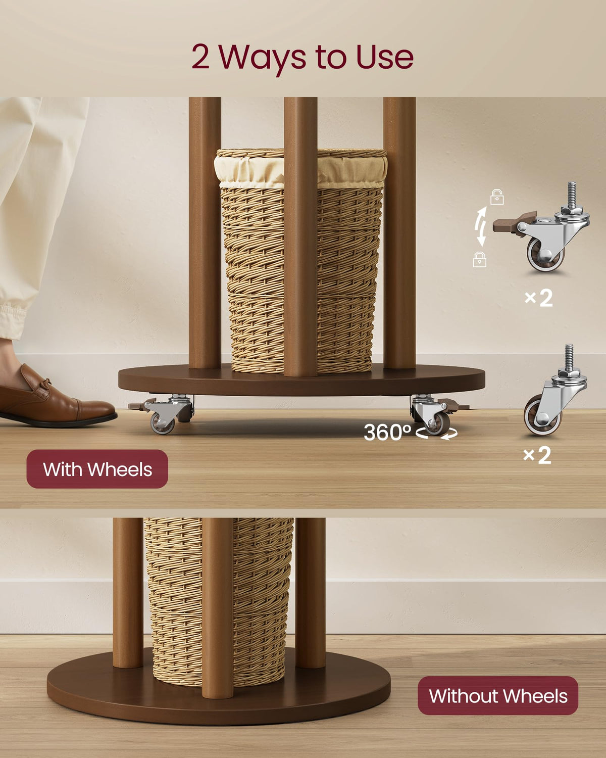 VASAGLE Freestanding Coat Rack Stand, Coat Tree with 11 Hooks, 3 Shelves, 4 Removable 360° Swivel
