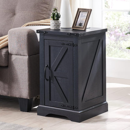 JXQTLINGMU Farmhouse Nightstand Set of 2 with Charging Station, 17" D Rectangular End Table with