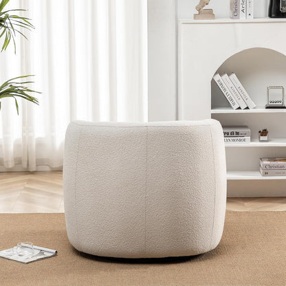 KINWELL 34" Wide Boucle Swivel Barrel Chair, No Assembly Round Upholstered Armchair Accent Chair