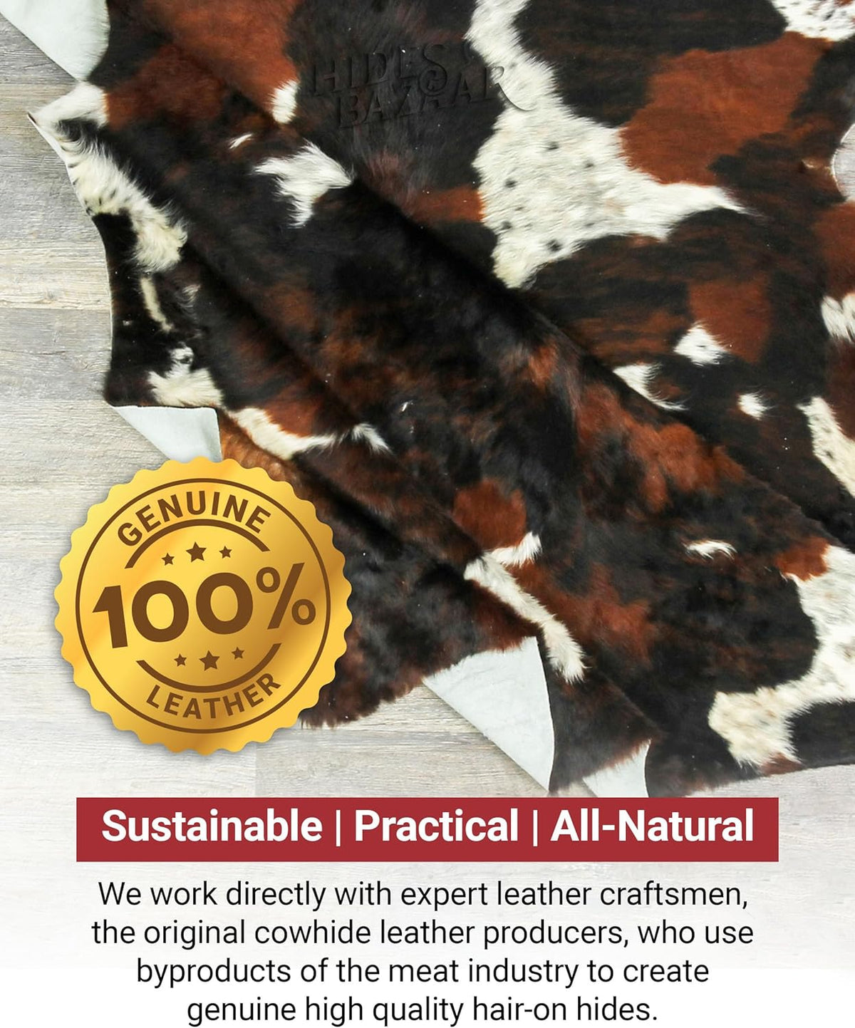 Natural Cowhide Rug for Home & Office Premium Dark Tricolor Cowhide Rug with Unique Dark Brown