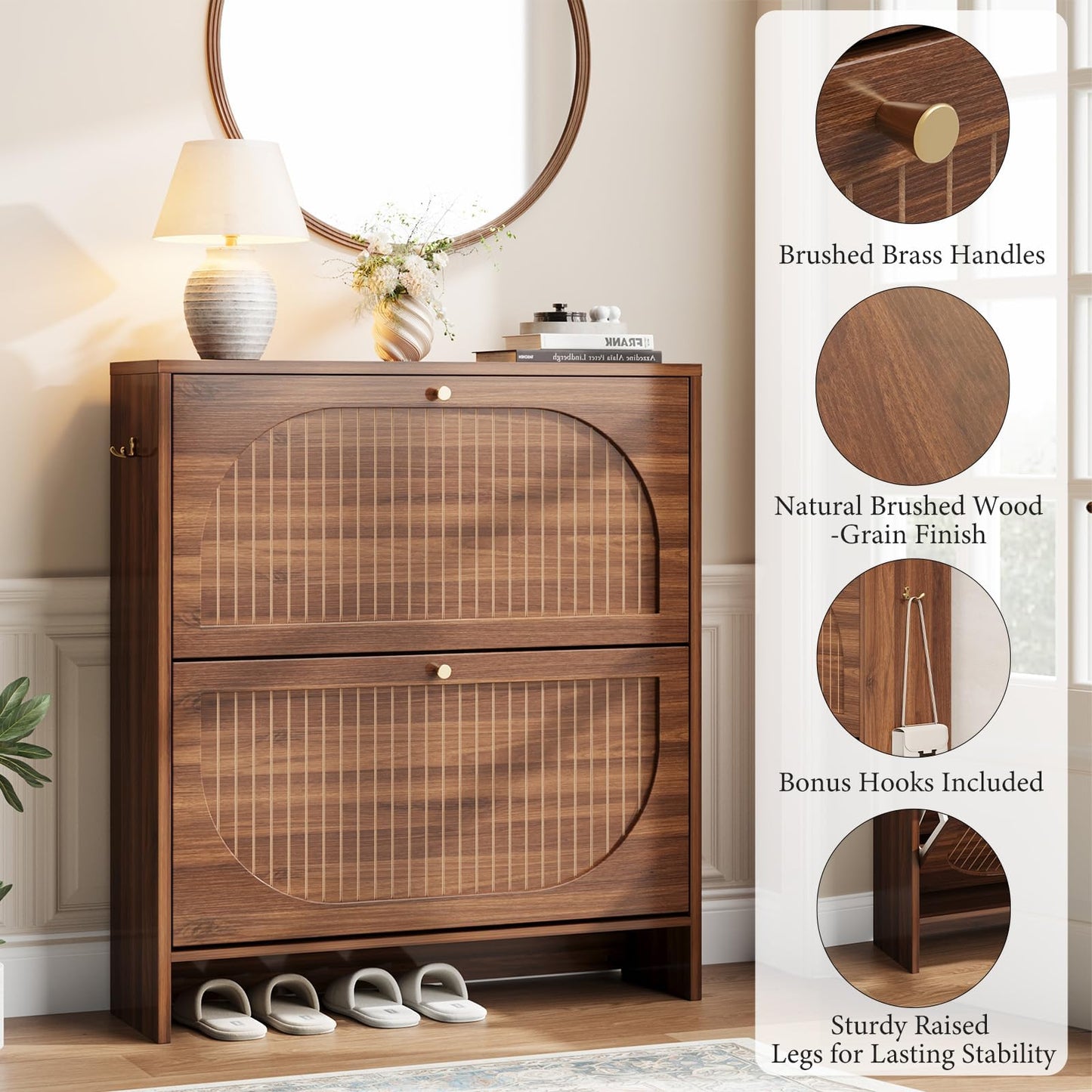 Nicetree Arch-Chic Shoe Cabinet for Entryway, Modern Mid-Century Shoe Storage Cabinet with Fluted